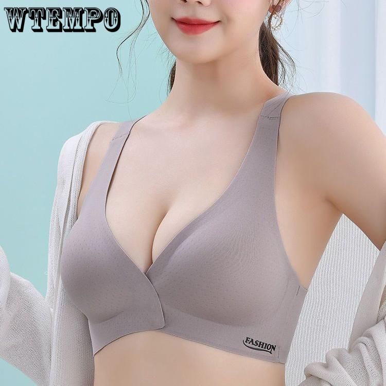 

Front Button Bra Women s Seamless Bra Women s Gathering Thin Anti Sagging Bra Latex Sexy and Beautiful Back Without Steel Ring Bra M синій
