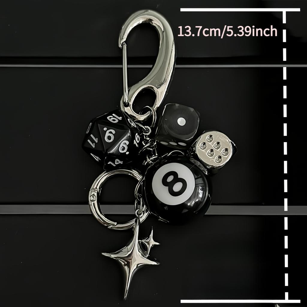 Sternförmiger Würfel Schwarzer 8-Ball Anhänger, Handgefertigt DIY, Harz, mit Karabinerverschluss, für Valentinstag, Autoschlüsselanhänger, Taschenanhänger