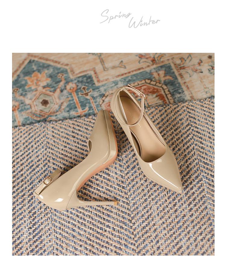 1088-10 Chaussures en cuir verni à talons hauts de 10 cm, bout pointu, plateforme et boucle