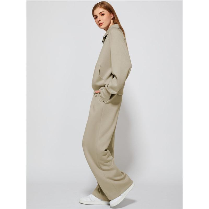 Europe America And The United States Women's Two Piece Oversized Zipper Sweatshirt Wide Leg Sweatpants Casual Suit
