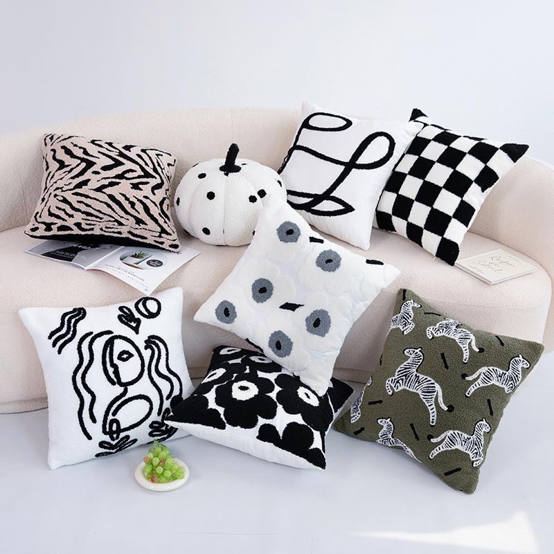 Flower Zebra Checkered Line Tiger Pattern Plush Cushion For Bedroom Lounge And