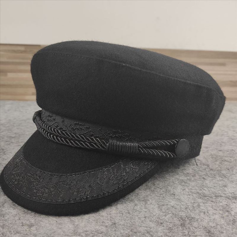 Gorra azul marino sellada sombrero para cabeza grande de hombre sombrero de pareja sombrero para circunferencia de cabeza pequeña de mujer sombrero de lana de ala plana otoño e invierno estilo europeo y americano c