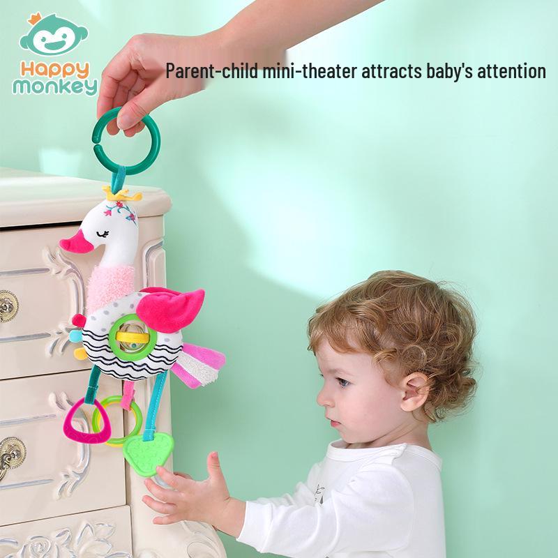 Happy Monkey Baby Stroller Pendant: Rotating Animal Rattle & Teether Toy