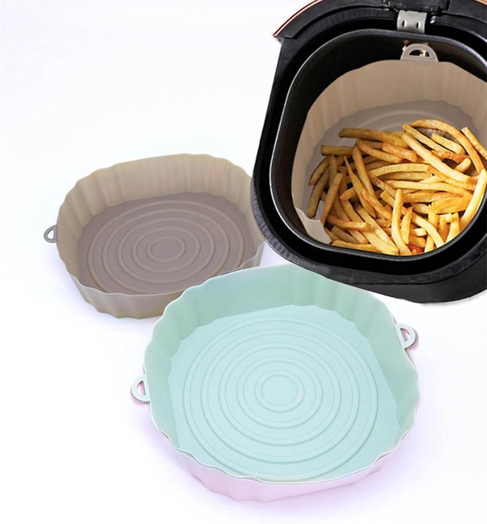 Silicone Air Fryer Liners Reusable Baking Tray Cooking Oven Accessories Round Basket Pot Bowl With Side Handles