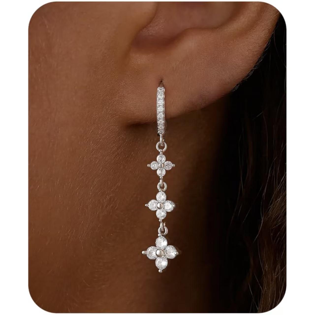 

Luxury Zircon Flower Pendant Earrings: Real Gold-Plated Brass for European and American Fashion