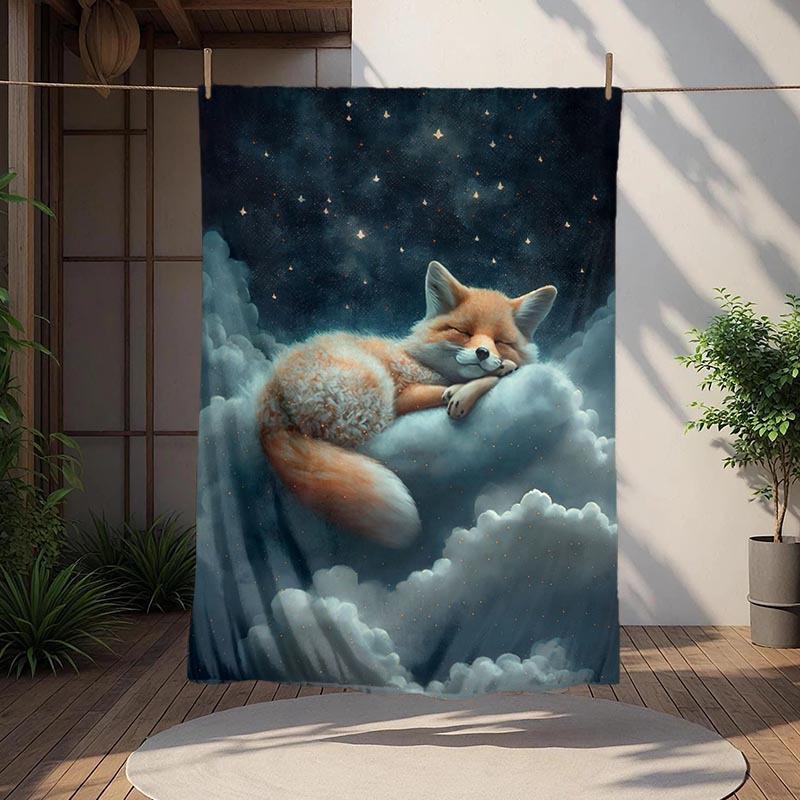 1pc Fox Printing Lightweight Flannel Blanket, Comfortable and Warm Blanket, for Camping Sofa Bed and Couch Office, in All Seasons, outdoor Blanket