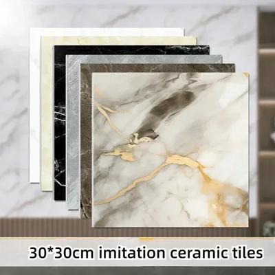 10pcs 30*30cm Self-adhesive Anti Tile Wall Stickers, Marble Bathroom Floor Stickers, Waterproof PVC Bedroom and Living Room Wall