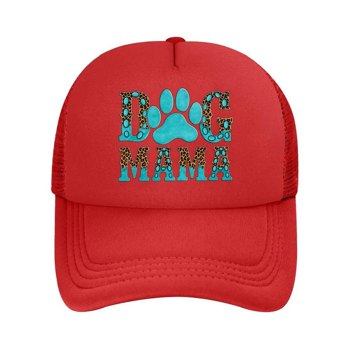 Dog Mama Leopard Turquoise Paw Graphic  Mesh Baseball Cap Hip Hop Adjustable