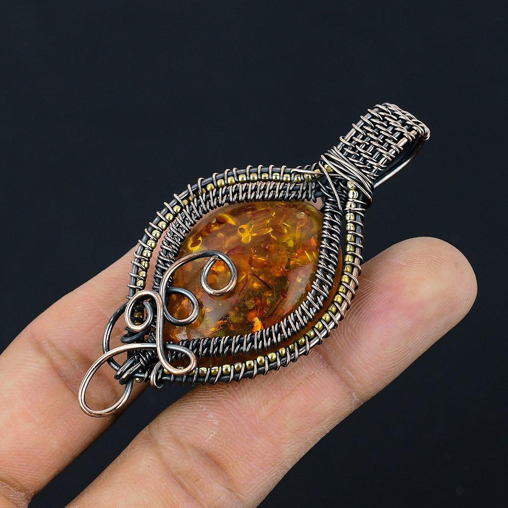 Baltic Amber Pendant, 999 Copper Wire Wrapped Gemstone Jewelry, Handmade Pendant For Mother Day