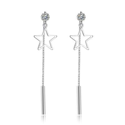 Quasten Übertriebene Ohrlinie Mittel und Lang Ohrschmuck, Süßes Temperament Versilbert Personalisierte Pentagramm Ohrringe.
