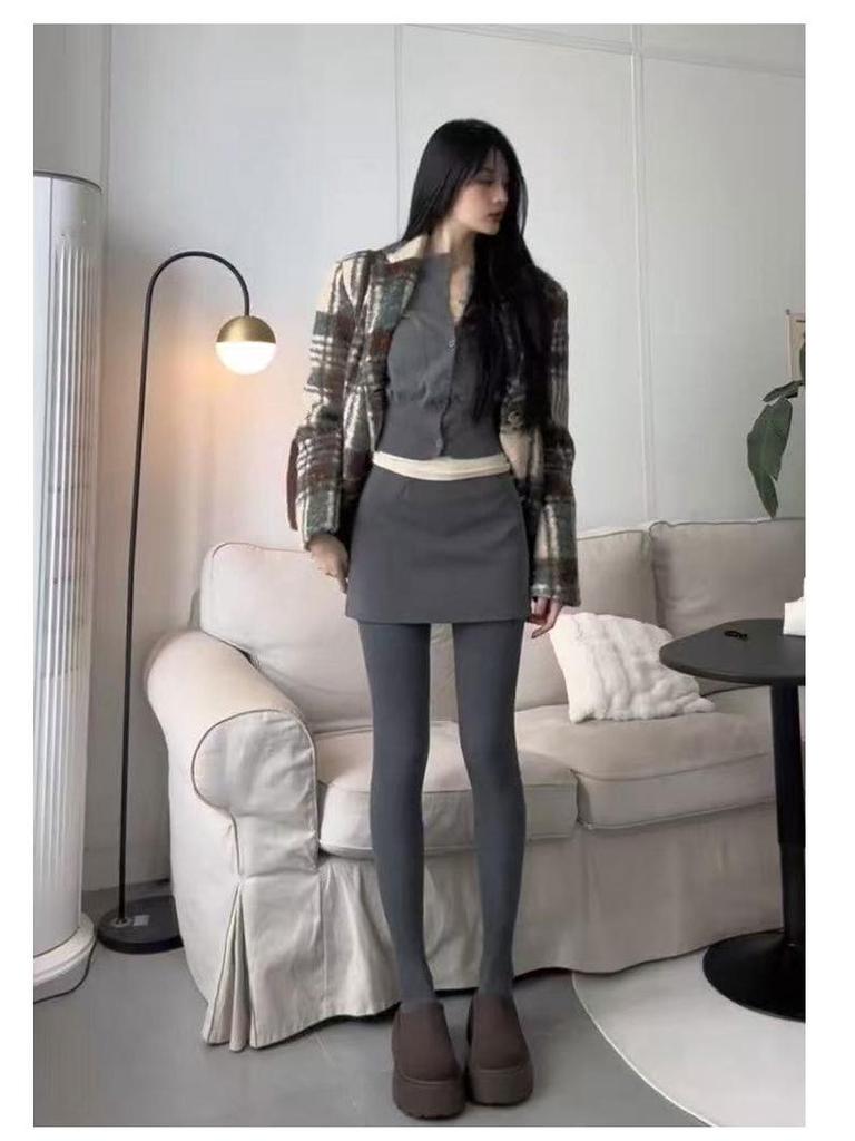 Women's Gray Wool Blend High-Waisted Bodycon A-Line Skirt - Korean Style Elegant Spring Arrival