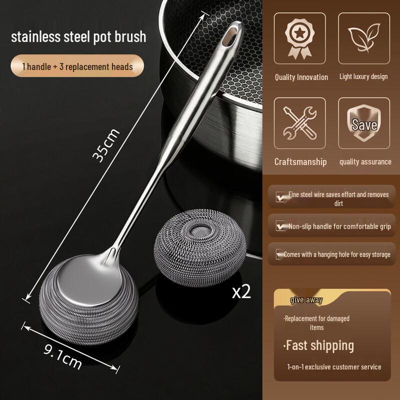 Stainless Steel Long Handle Pot Scrubber