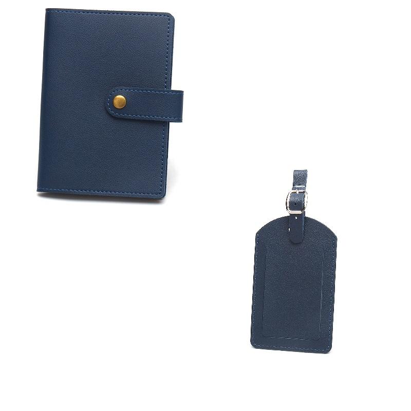 Bronze Button Passport with Luggage Tag Set  Multi-color Buckle  Extra-thick Leather Passport and Luggage Tag Card Holder