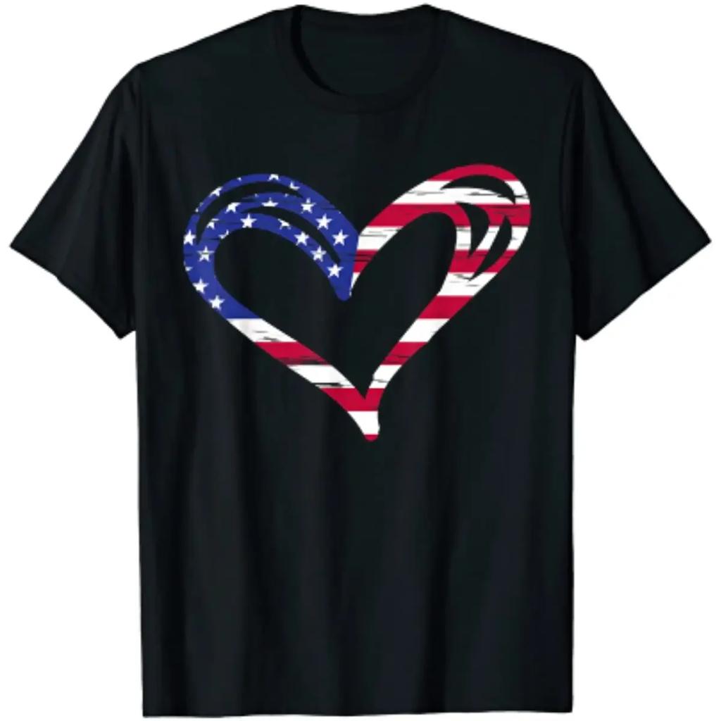 USA Flag Heart American Patriotic Armed Forces Memorial Day T-Shirt Casual Cotton Daily Four Seasons Men Clothing Holiday Tees