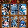 Blue Christmas Stickers Santa Snowman Reindeer Wreath Tree Static Clings Window Glass Showcase Decorations