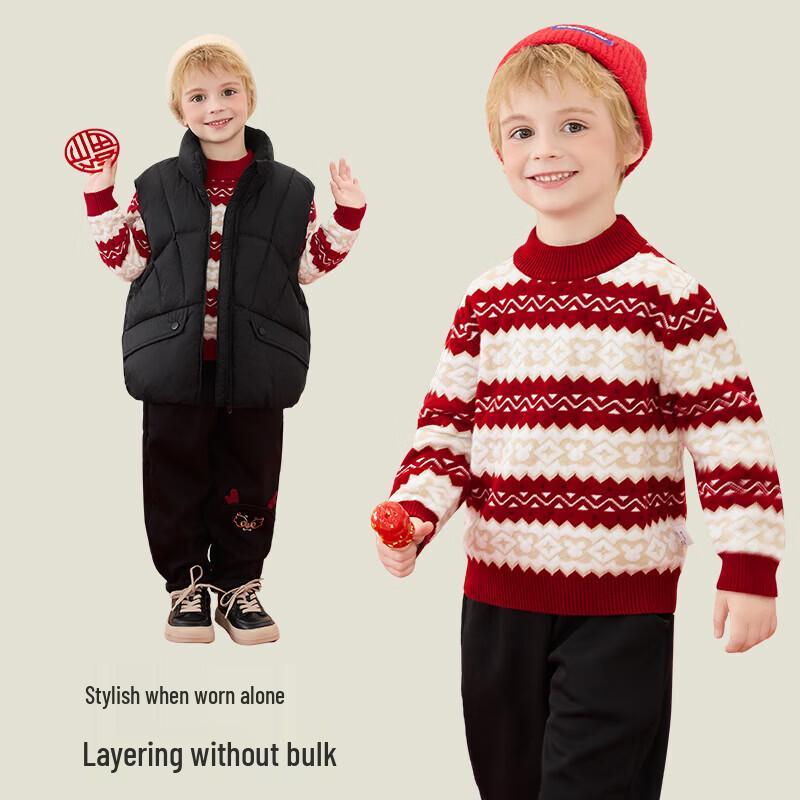 KuWaMi Kids Red Mickey Diamond Half-High Collar Sweater