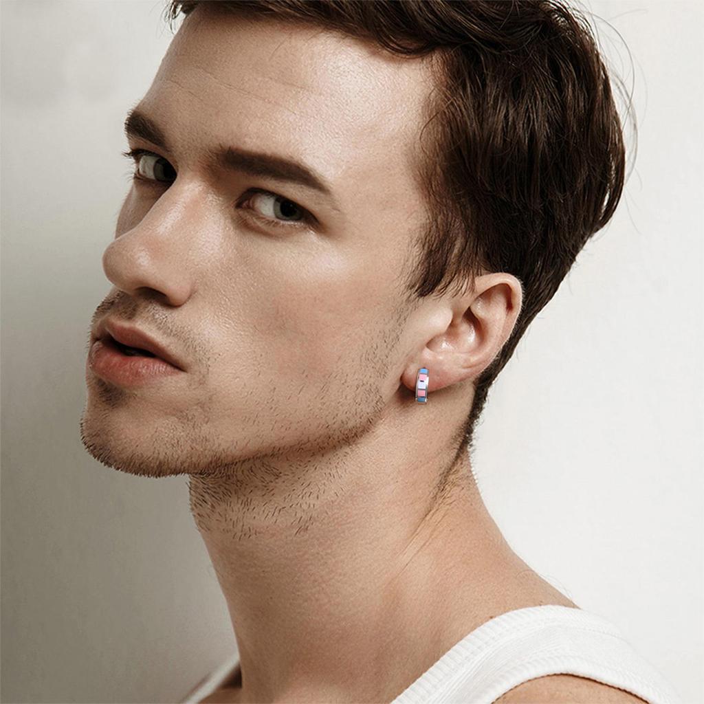 Colorful Stainless Steel Flag Hoop Earrings for Men & Women - PE-014