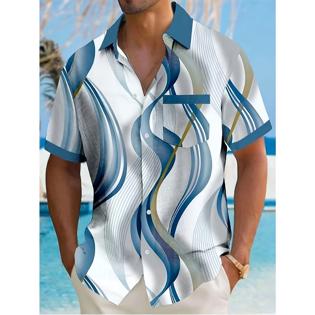 Men's Summer Casual Shirt | Geometric Printed Short Sleeved Shirt | Fashion Shirt