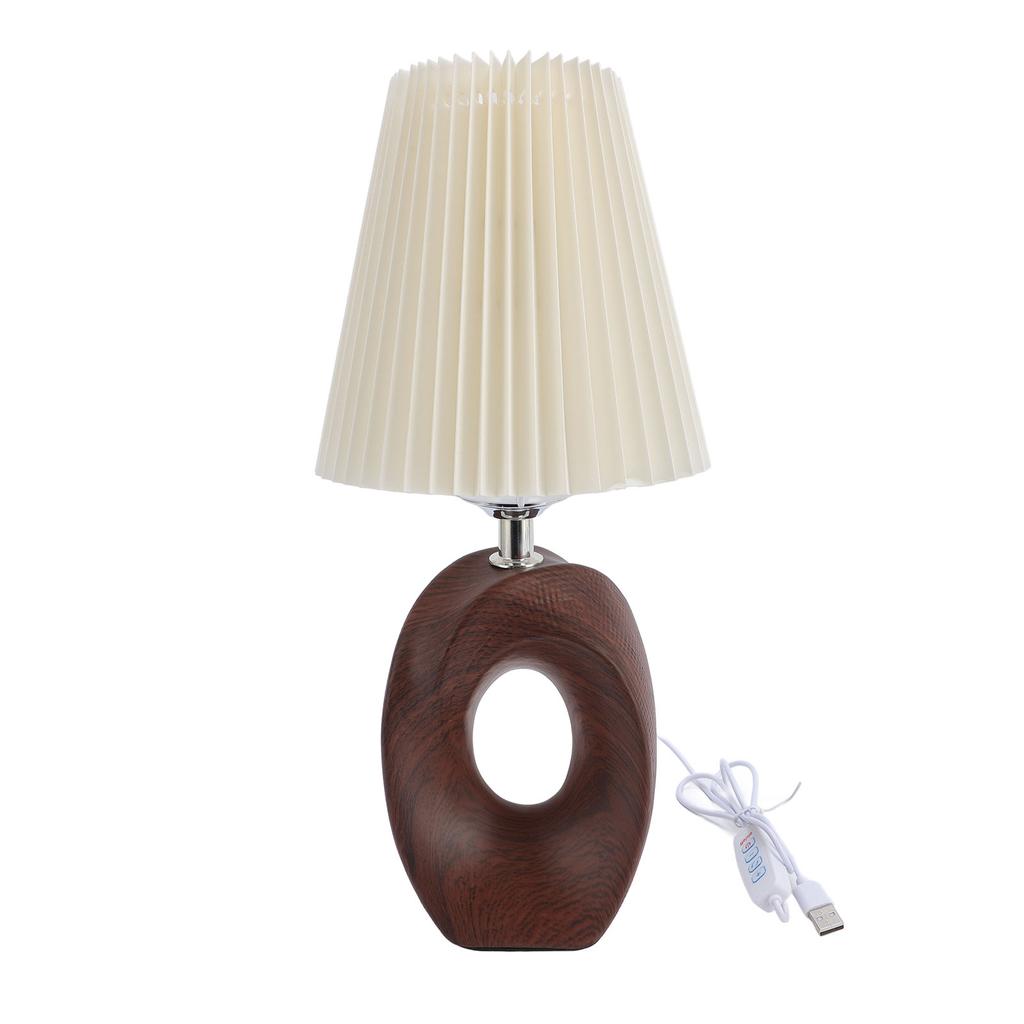 Lámpara de Noche 3 Colores Pequeña Decorativa de Mesa Luz Nocturna Atenuación Continua Grano de Nogal con Lino