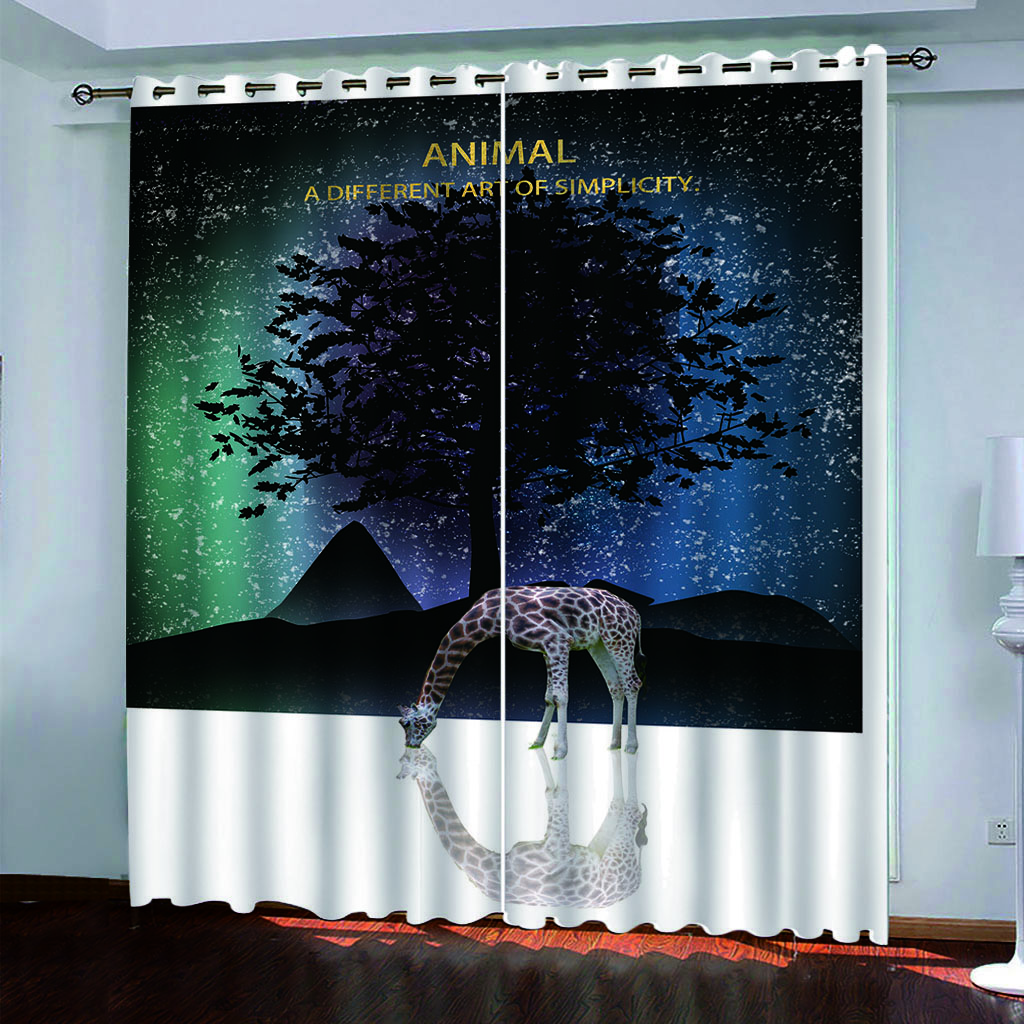 Curtains For Living Room 3D Animal Giraffe 2Pc Home Decoration, Printed Curtain Set, Suitable For Bedroom Garden Balcony