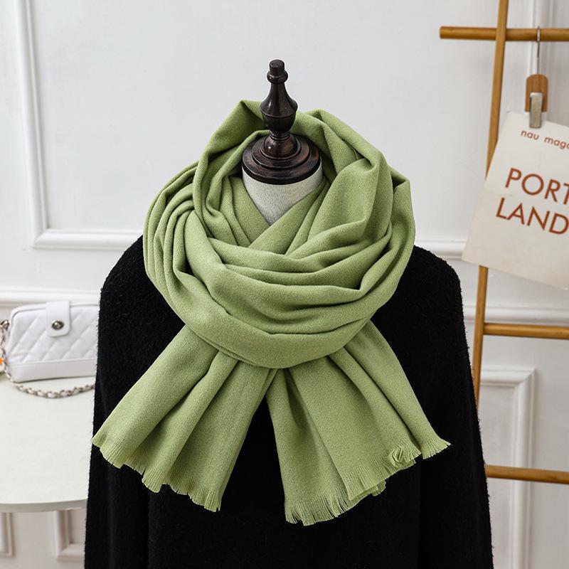 

Женская зимняя шаль из шерсти и кашемира белого цвета: Универсальный шарф с короткой кисточкой в корейском стиле 195*70CM (315g)