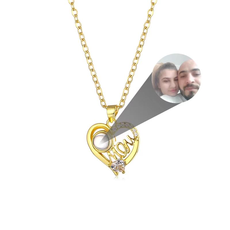 Fashion Mom Heart Shaped Gemstone Zircon Necklace PVD 18K Gold Plated Zircon Customized Photo Pendant Necklace 45+5cm золотой