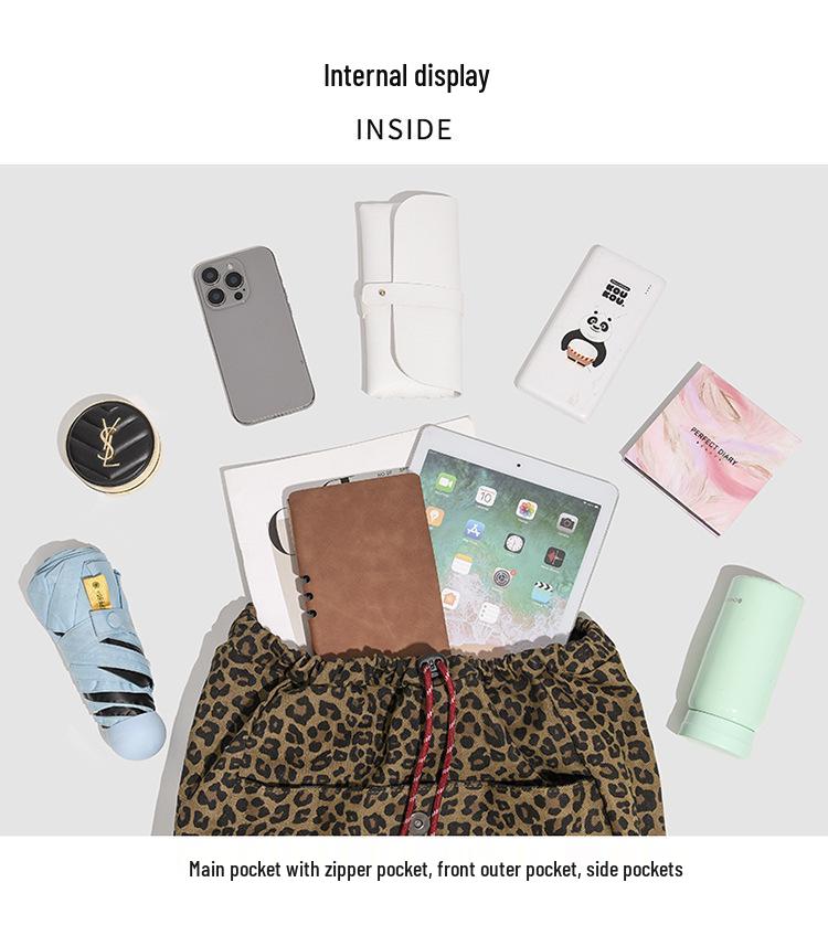 2025 Trendiger Retro Leopardenmuster Canvas Kordelzugrucksack - Große Kapazität