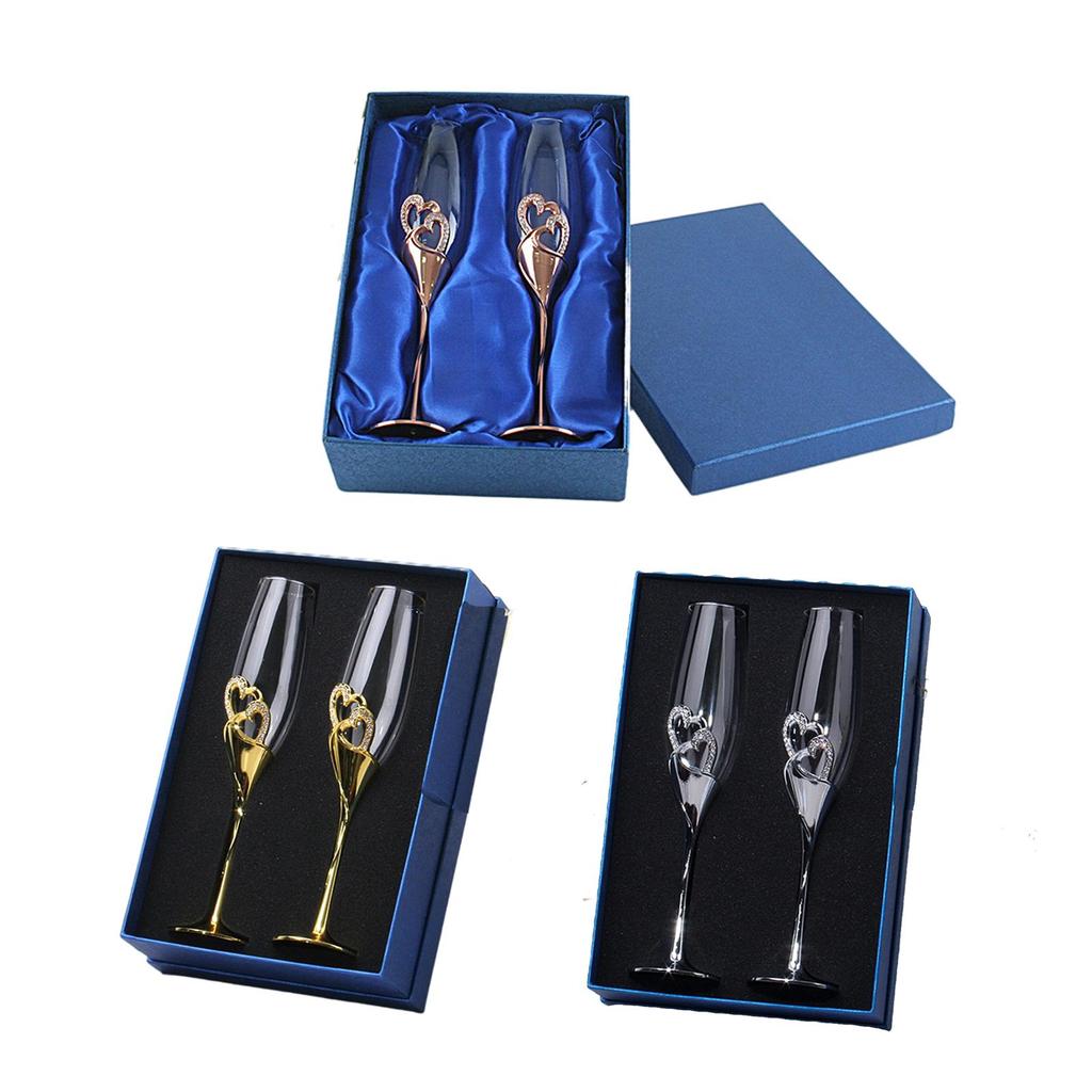 Crystal Inlaid Champagne Glasses 2pcs Gift Box with and Diamonds Creative Champagne Glasses with Diamonds
