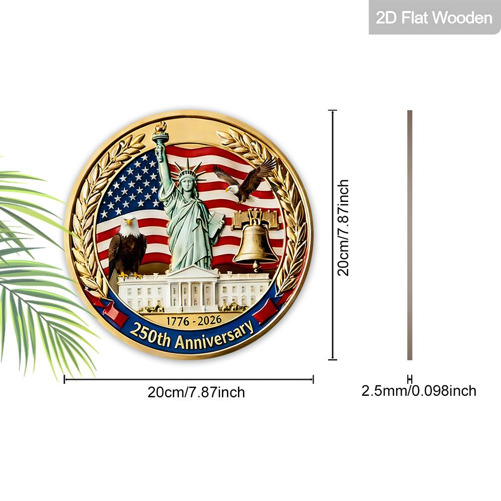 1pc 250th Anniversary Patriotic Wooden Hanging Sign - Round Statue of Liberty & American Flag Decor with Bald Eagle & Liberty Bell Accents for Porch