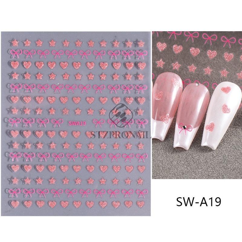 

Explosive broken diamond glitter nail art sticker pink bow love five-pointed star ins sweet cool hot girl nail sticker