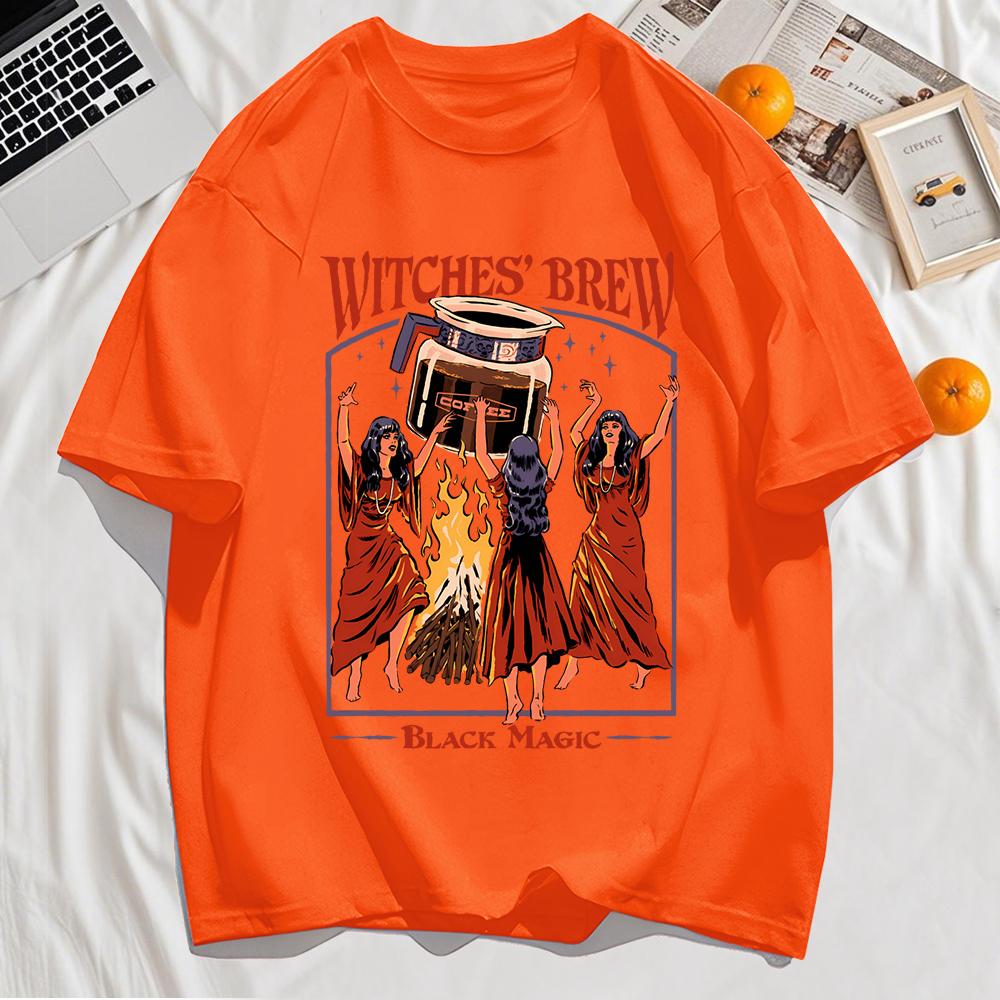 Witches Brew Black Magic Print Retro Top Unisex Cotton Hip Hop Tshirts Summer Comfortable T Shirt Loose Sport Clothes