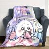 1pc Chiikawa Blanket with Custom Name, Gift, for Men and Women, Soft Blanket, Good for Sofa Bed Couch Travel, Lightweight Flannel Blanket