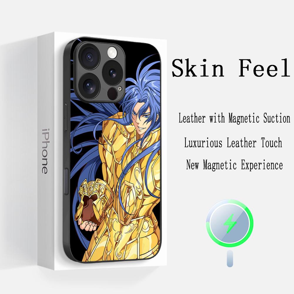 Classic Saint Seiya Cool Anime Design Phone Case For iPhone 16 15 14 13 12 11 Plus Pro Max  High-end Luxury Magsafe Sheepskin