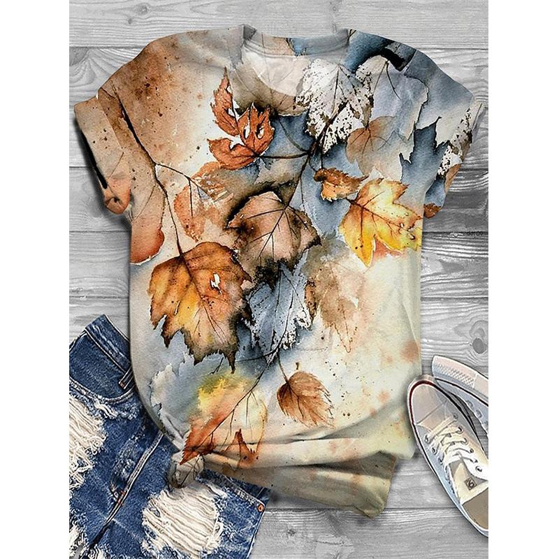 

Summer New Maple Leaf 3D Print Women T-Shirts Fashion O-Neck Short Sleeve T Shirt Harajuku Y2k Tops Female Clothing 6XL