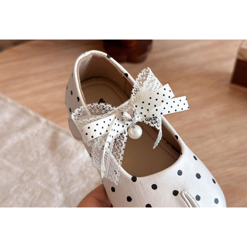 Girls French Style Bow Polka Dot Princess Soft Sole Single Shoes