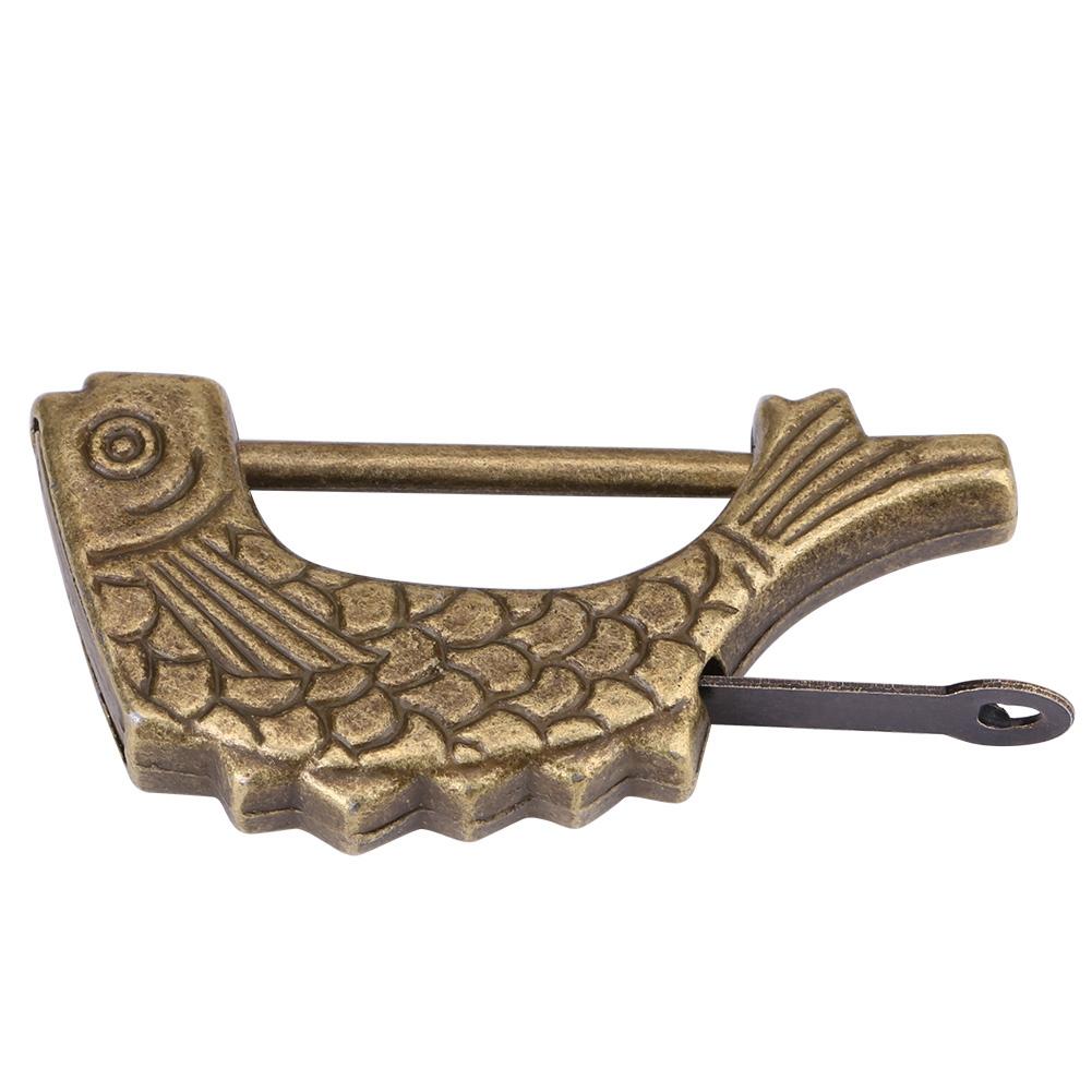 Antique Fish Shaped Bronze Metal Lock Old Chinese Padlock For Drawer Jewelry Box