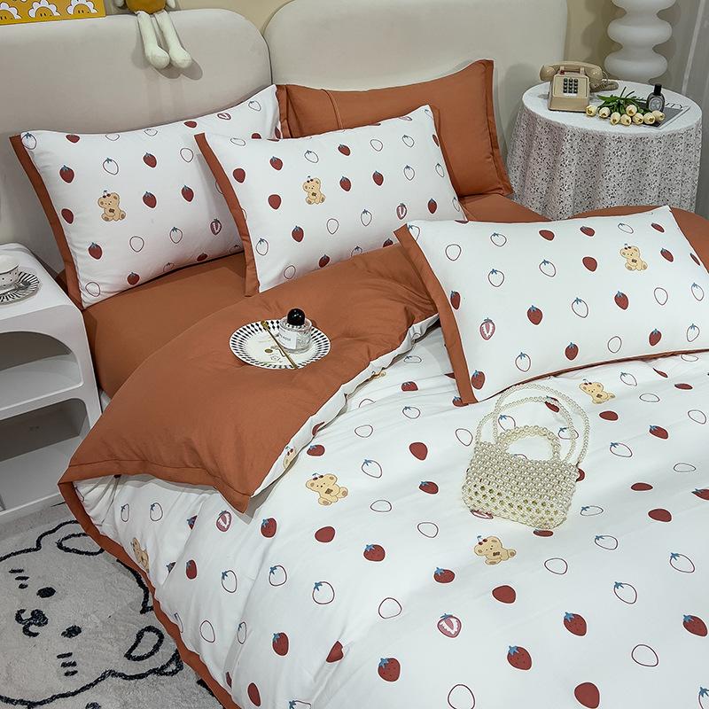 Category A Maternal and Infant Grade Washed Cotton and Linen Bed Cotton Four-piece Set and Three-piece Set Pure Cotton Bed Sheet and Quilt Cover