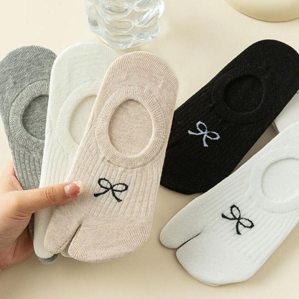 3Pairs Short Tube Sweet Bow Socks Breathable Split Toe Ankle Socks Cotton Two Toe Boat Socks  Women