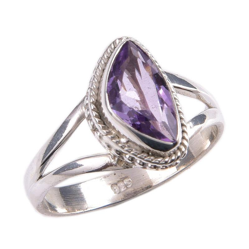 Bague en argent sterling massif 925 avec pierre précieuse améthyste rose naturelle S.8 E3O60