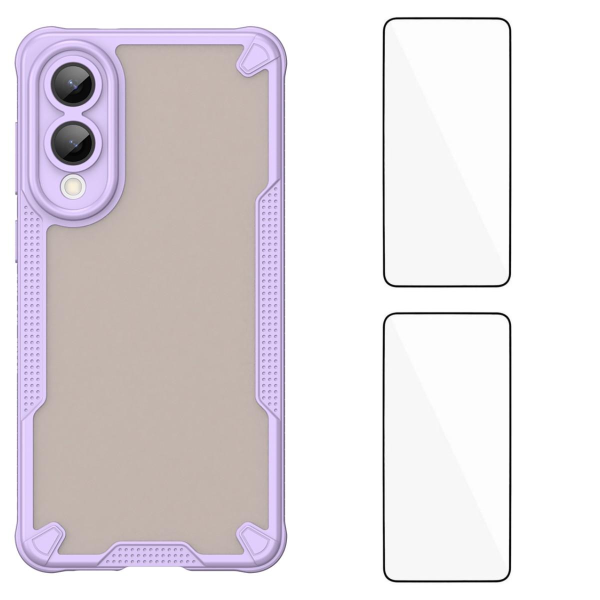 

For Samsung Galaxy S25 Edge Back Cover WANLONFENG MFFJ2 Series TPU+Acrylic Phone Case with 2PCS Tempered Glass Purple