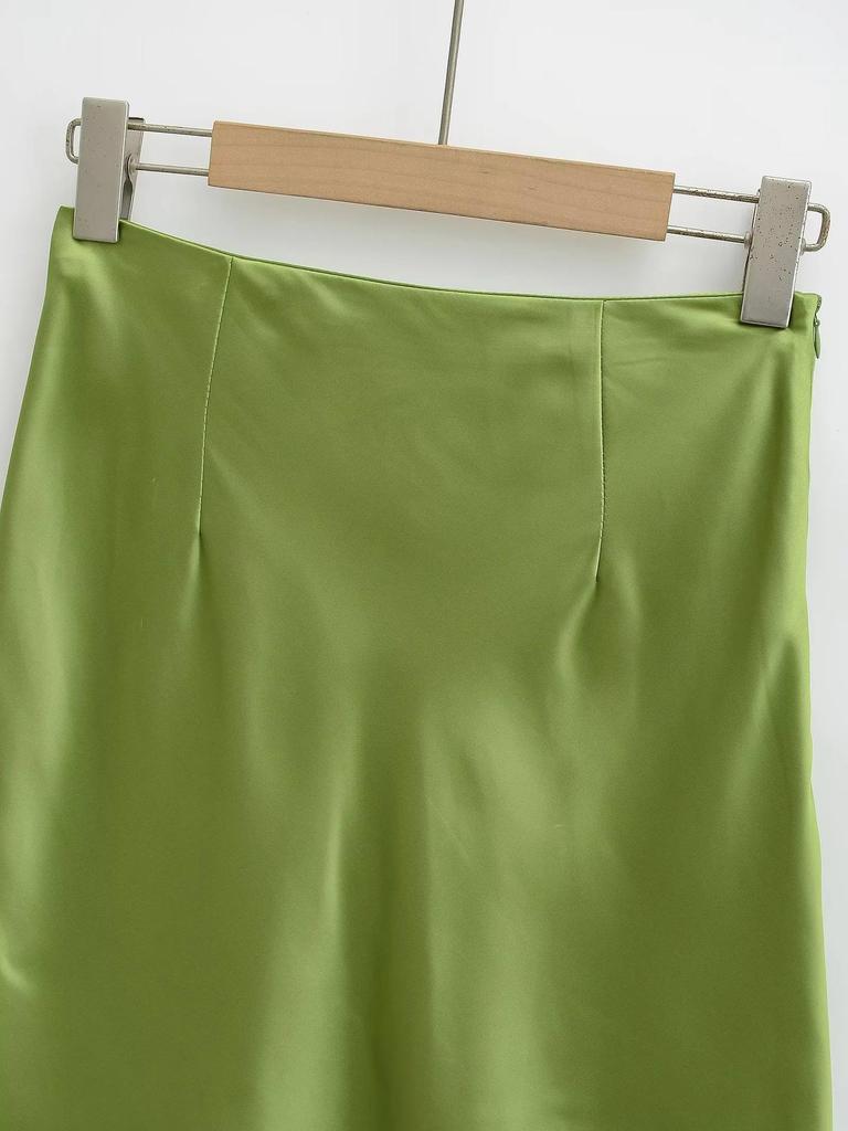 2025 Summer French Retro Satin Acetate A-line Mini Skirt with Side Zipper