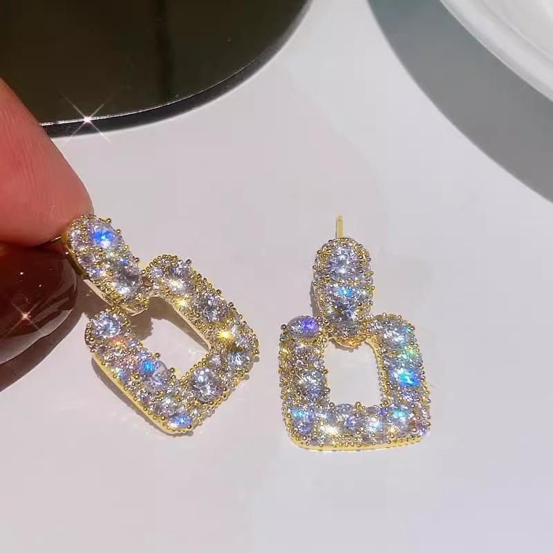 Shiny Earrings, Water Drop Square Design Earrings, Light Luxury Dress Matching