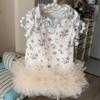Sun Protection Lace Off-Shoulder Dress Thin Dog Princes Dress Flower Print  Princess Skirt Anti-Static Puffy Skirt Small D...