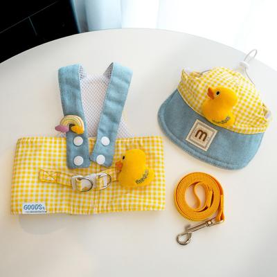 3 Pcs/Set Breathable Fabric Pet Traction Rope Set Duck Frog Design Cute Hat Dog Leash Puppy Clothes Outgoing Cat Chest Harness