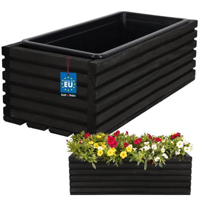 Kotarbau® Holz-Gartenpflanzkasten für Terrasse mit Einsatz Schwarz 44 x 20 cm