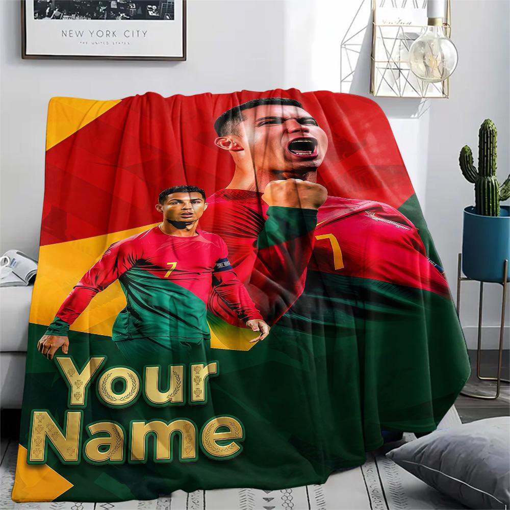 1PC Custom Name CR7 Patterned Flannel Blanket Suitable For All Seasons for Home Decor Warmth and Comfort Gifts Holiday Present -HE112