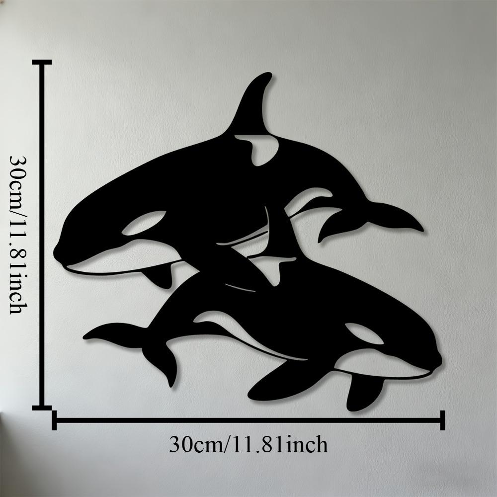 2D Flat Orca Whale Metal Wall Art, 1pc, Sculpture for Living Room Bedroom Office Bathroom Decor
