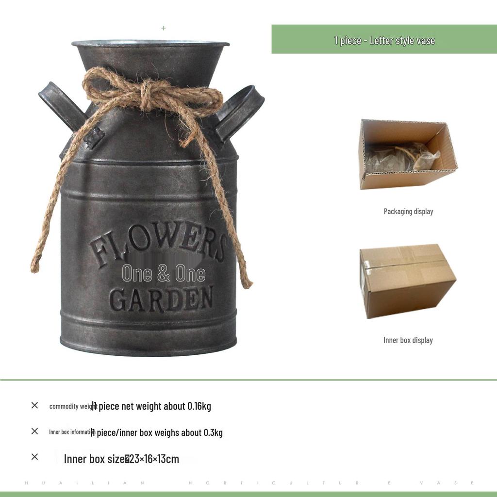 Antique Bronze Milk-Can Iron Flower Vase for Gardening & Home Decor