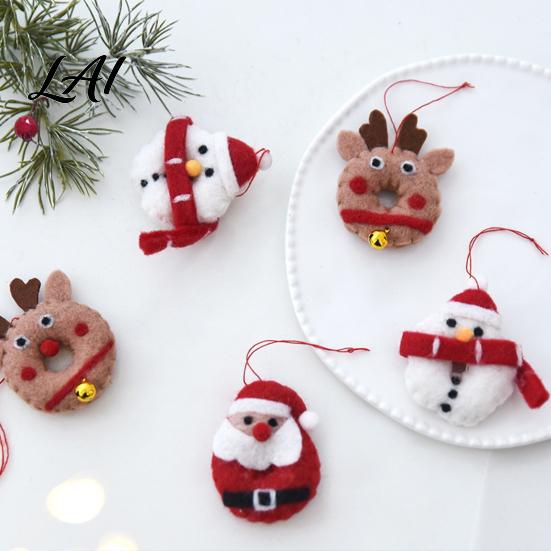 Soft Fluffy Christmas Tree Pendants Felt Ornament Handmade Wool Santa Claus Elf Snowman Creative Holiday Window Decorations Hanging Decor