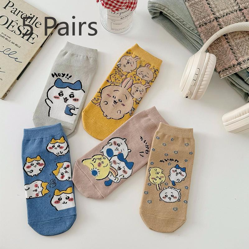 

5 пар носков, мультяшные носки для девочек на весну и лето, студенческие хлопковые носки, короткие носки, носки-лодочки для девочек 5 pairs